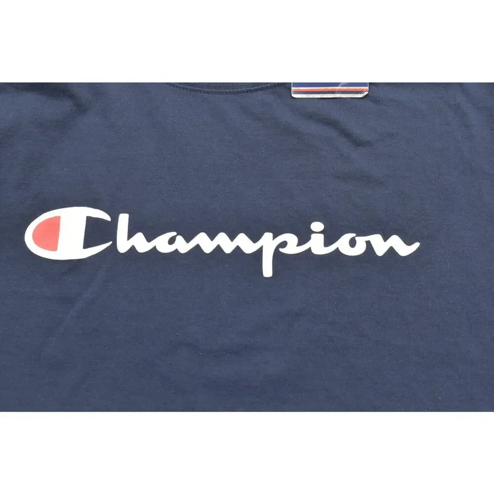 Champion Men's 2XL Big & Tall Navy Blue Script Logo Short Sleeve Cotton Tee NEW - Picture 5 of 8